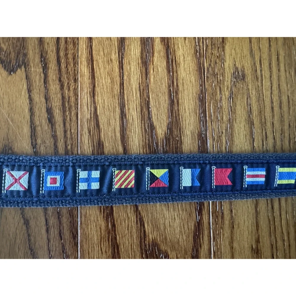 Leather Man Ltd Belt Mens 36 Navy Web Brass Buckle Embroidery Nautical Flags USA